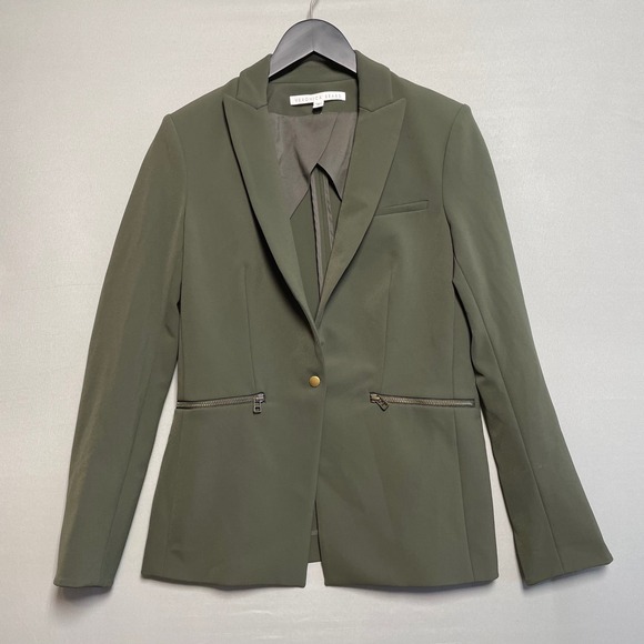 Veronica Beard Jackets & Blazers - Veronica Beard Scuba Dickey Blazer Womens 4 Olive Green Zip Pockets Gold Snap